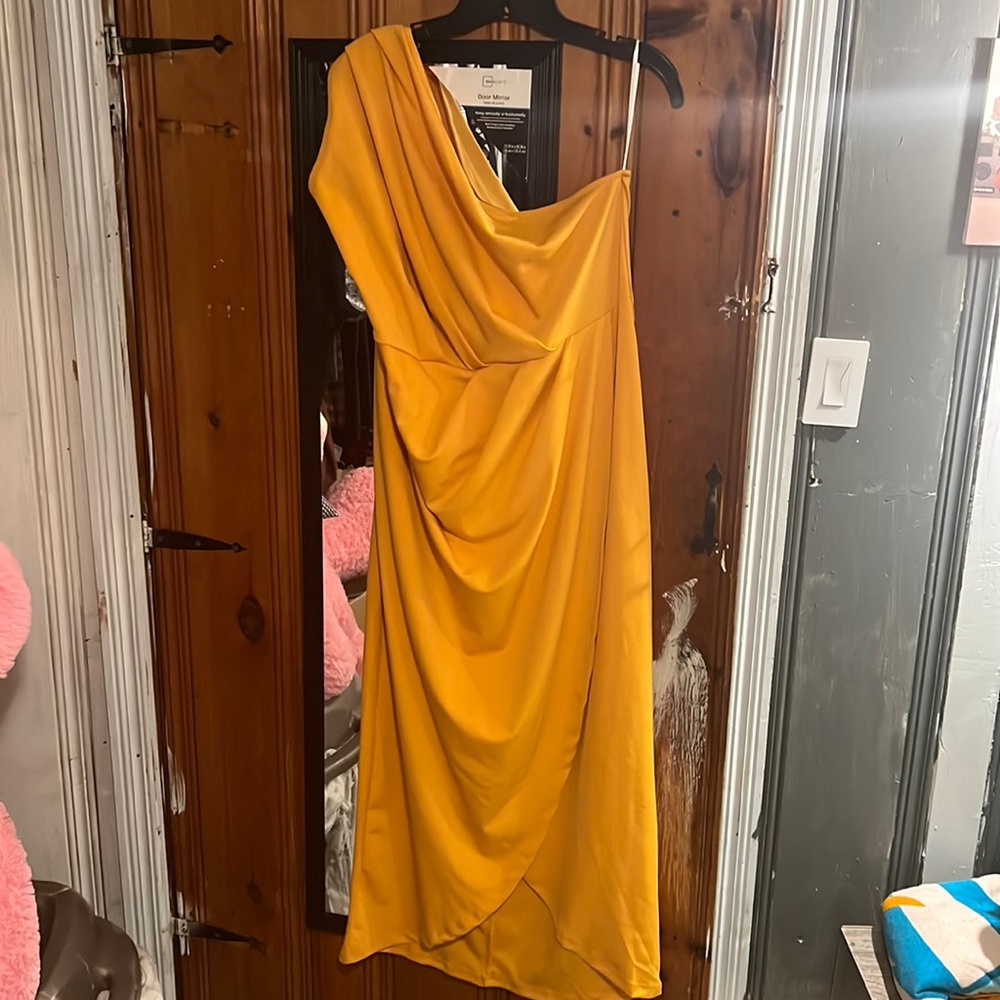 Yellow one shoulder dress